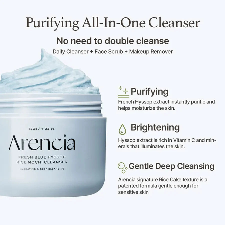 Arencia – Fresh Blue Hyssop Rice Mochi Cleanser 120g